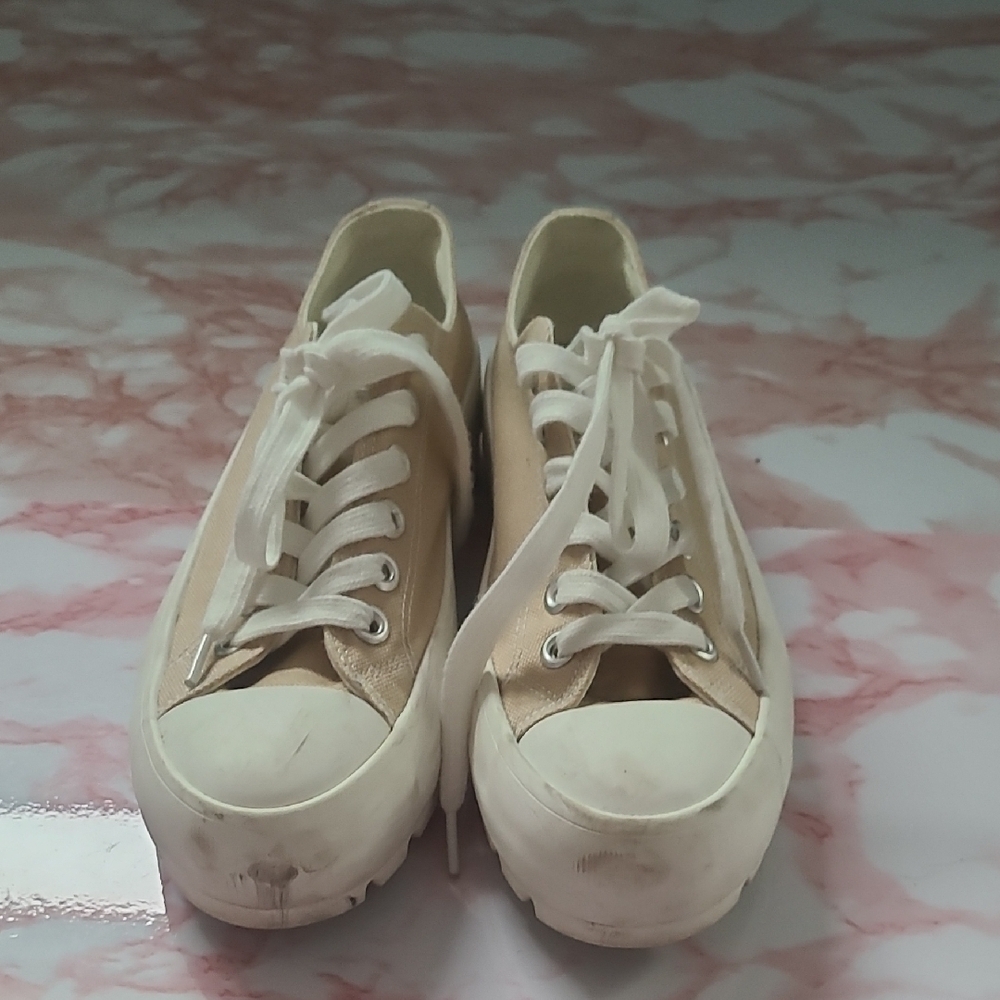 Sincerely Jules Vasco Tan Canvas Platform Sneakers Sz 6.5M - Picture 2 of 6